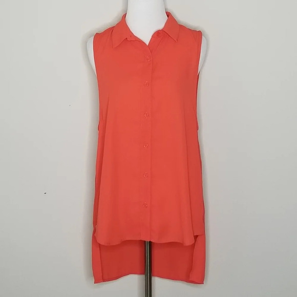Nasty Gal Orange Sleeveless Zipper Detail Button Down Top S - Picture 1 of 8
